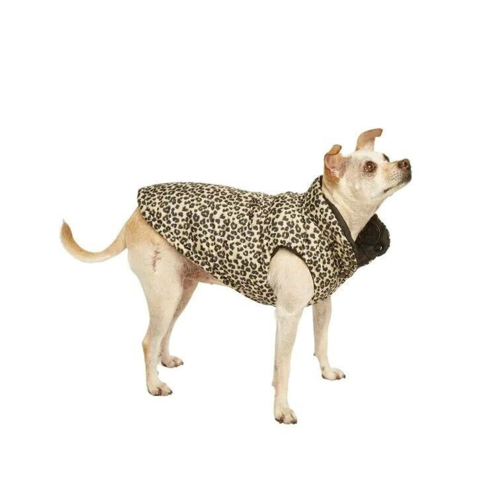 Canini Puffer Jacket For Dogs Size Xs 5-10 Lbs Reversible Leopard Print